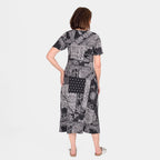 100% Cotton Printed Pattern Maxi Dress (Size 10) - Black - White