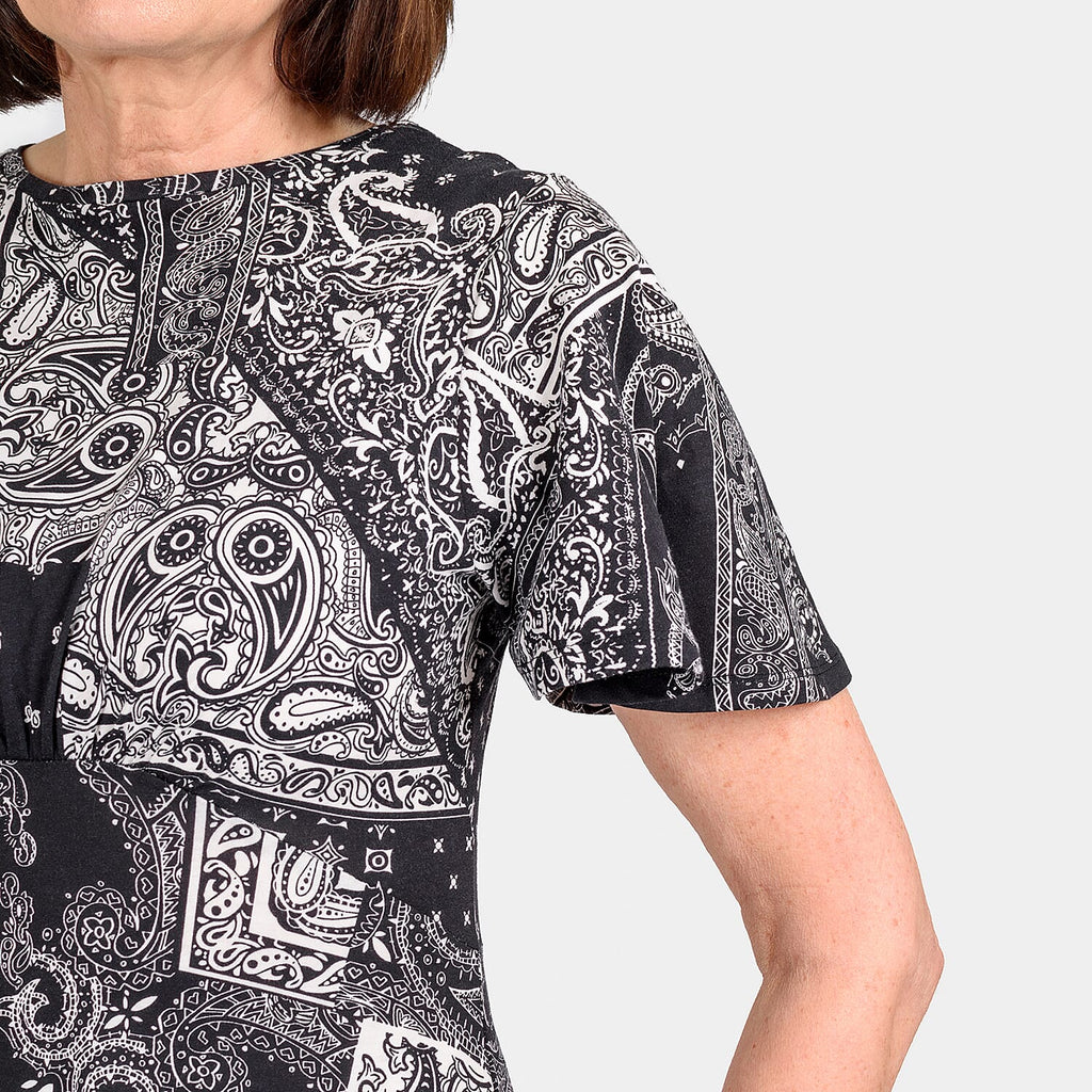 100% Cotton Printed Pattern Maxi Dress (Size 10) - Black - White