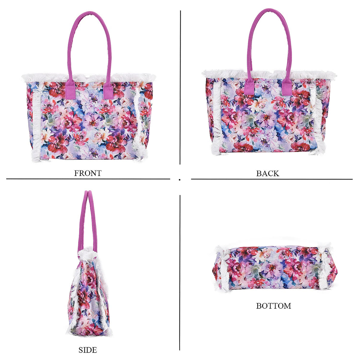 Floral Pattern Fringed Tote Bag with Handle Drop 7726401 3