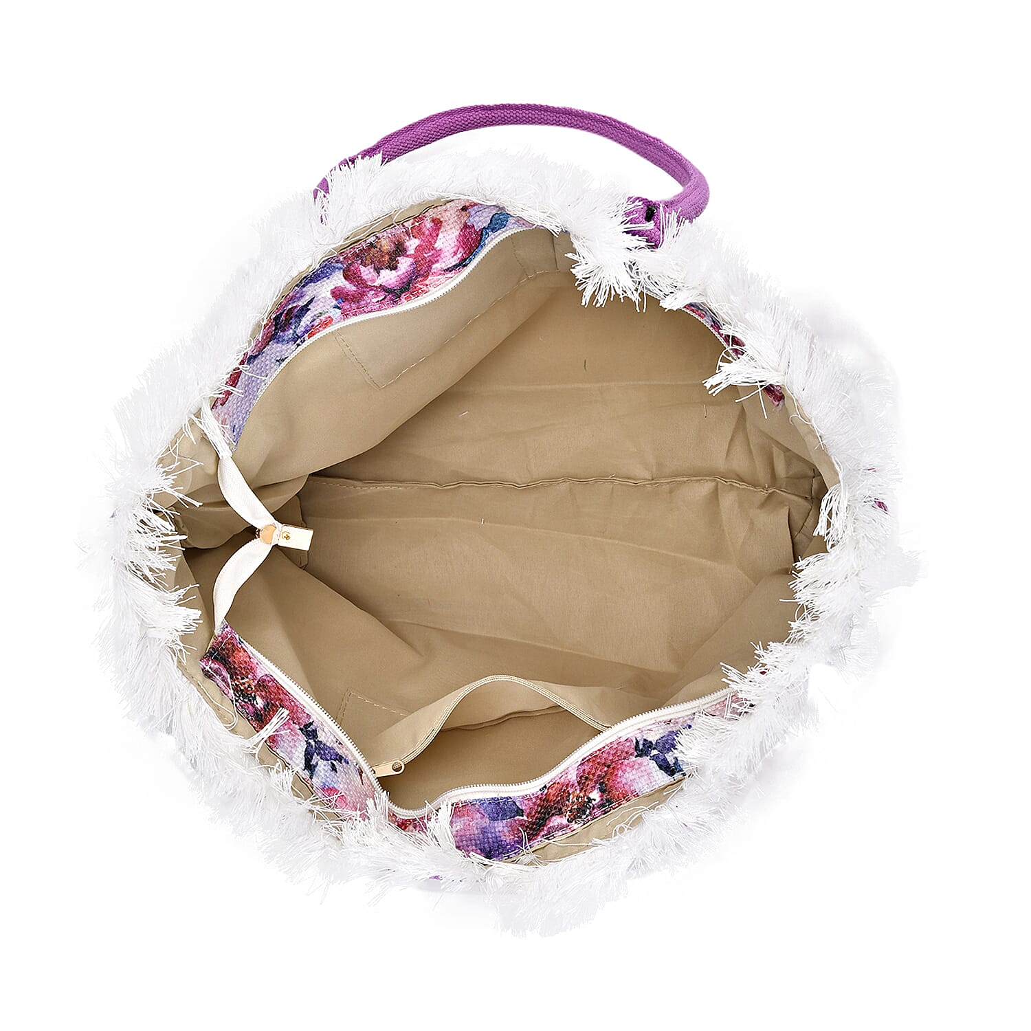 Floral Pattern Fringed Tote Bag with Handle Drop 7726401 4
