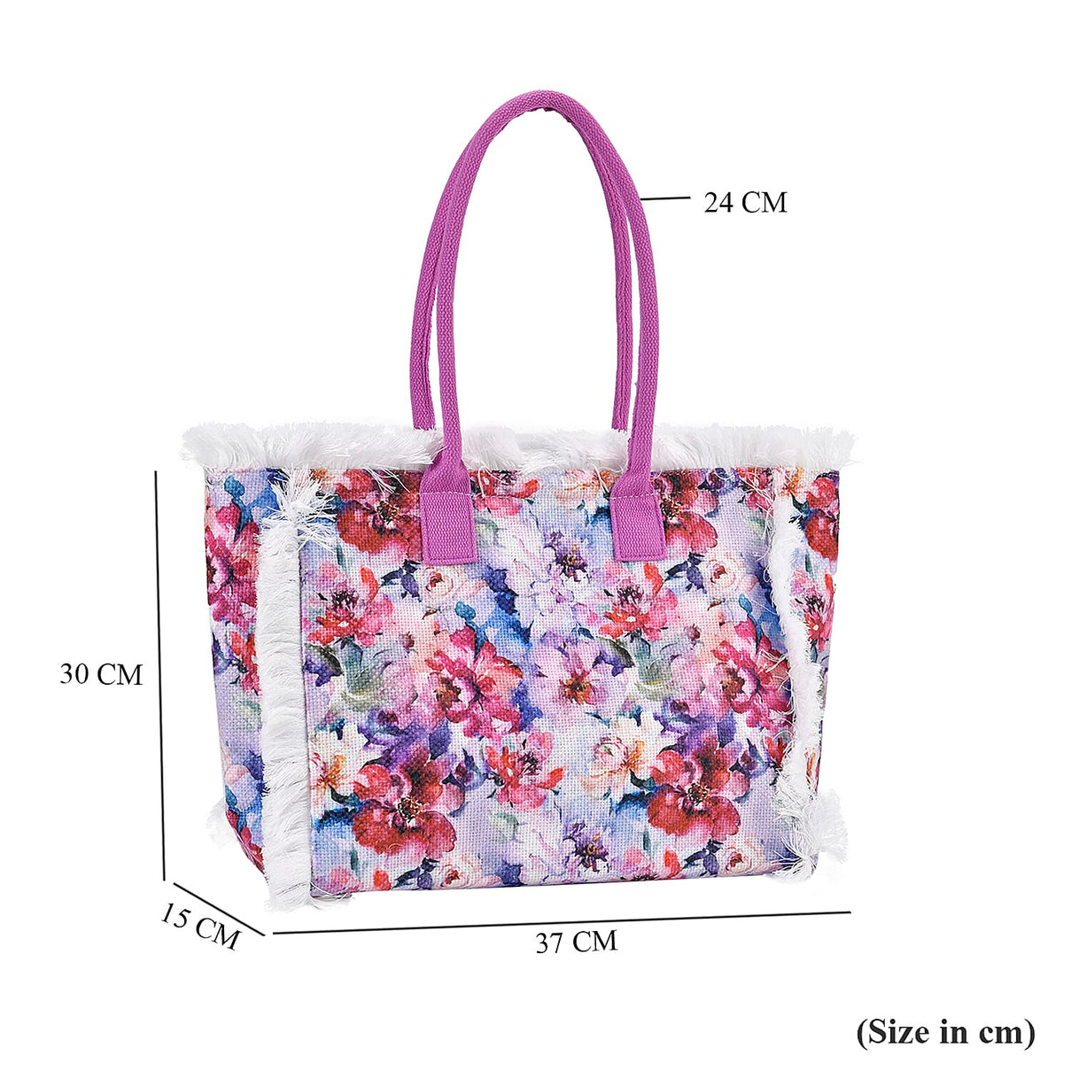Floral Pattern Fringed Tote Bag with Handle Drop 7726401 6