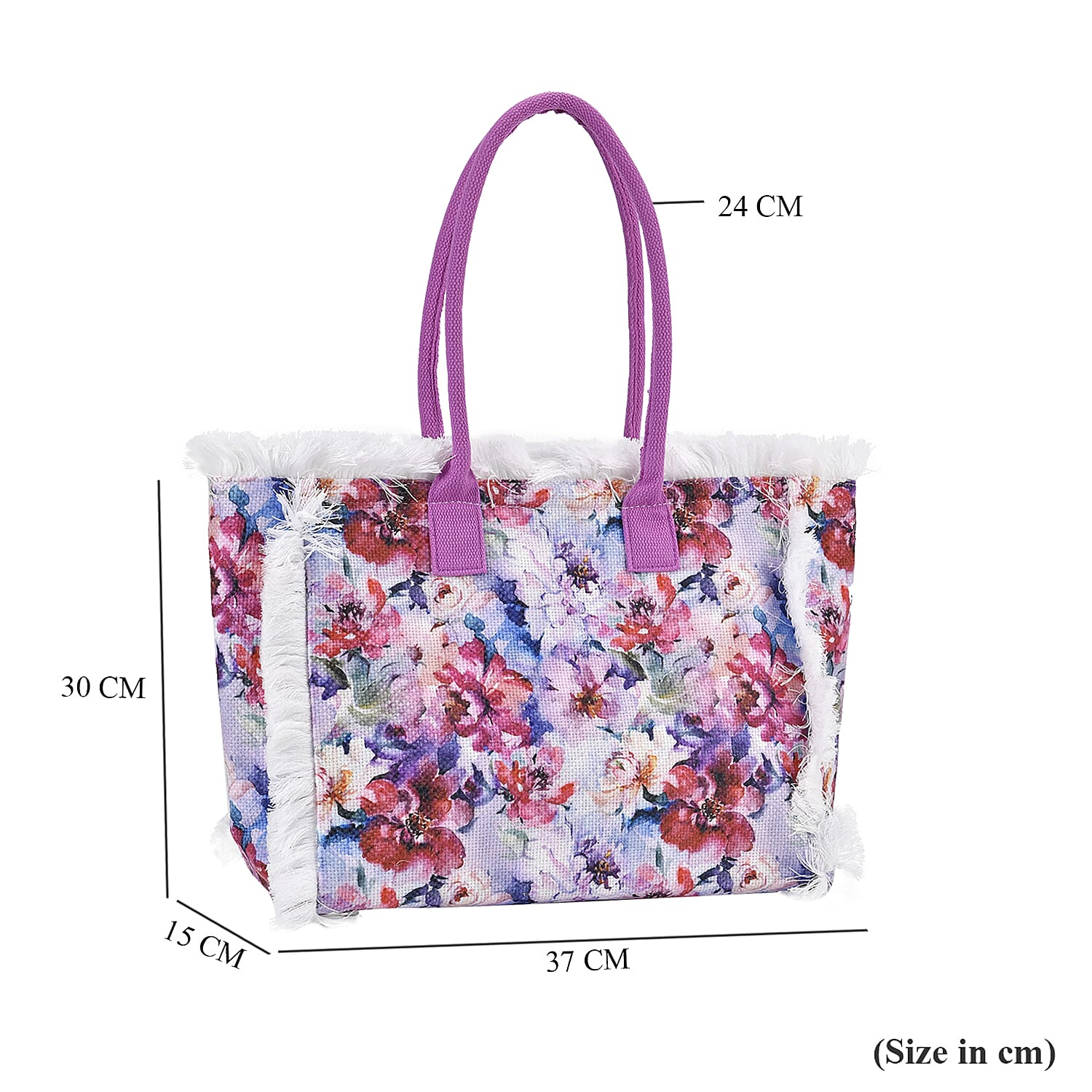 Floral Pattern Fringed Tote Bag with Handle Drop 7726401 6