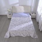 Polyester Flower and Leaves Blanket (Size 2x1 m) - White & Blue