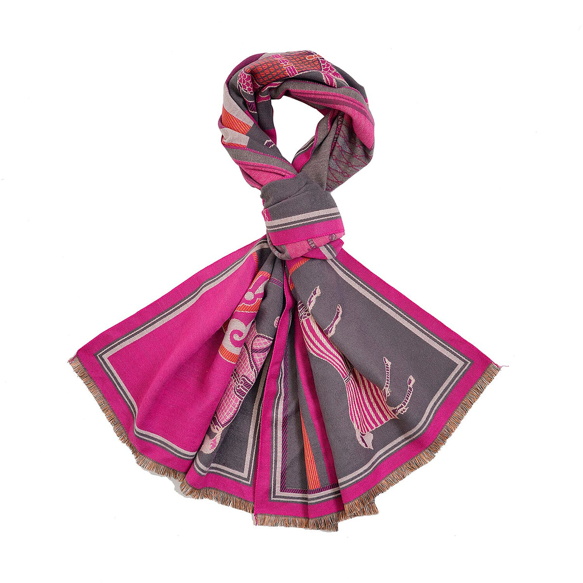 Closeout Deal New Arrival Horse Pattern Jacquard Scarf (Size 185x67 cm) - Fuchsia 7552405 0
