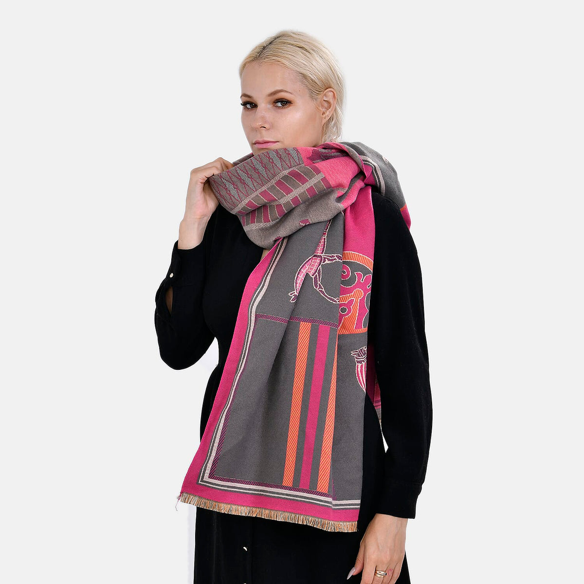 Closeout Deal New Arrival Horse Pattern Jacquard Scarf (Size 185x67 cm) - Fuchsia 7552405 2