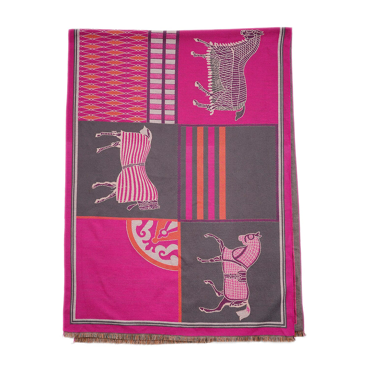 Closeout Deal New Arrival Horse Pattern Jacquard Scarf (Size 185x67 cm) - Fuchsia 7552405 3
