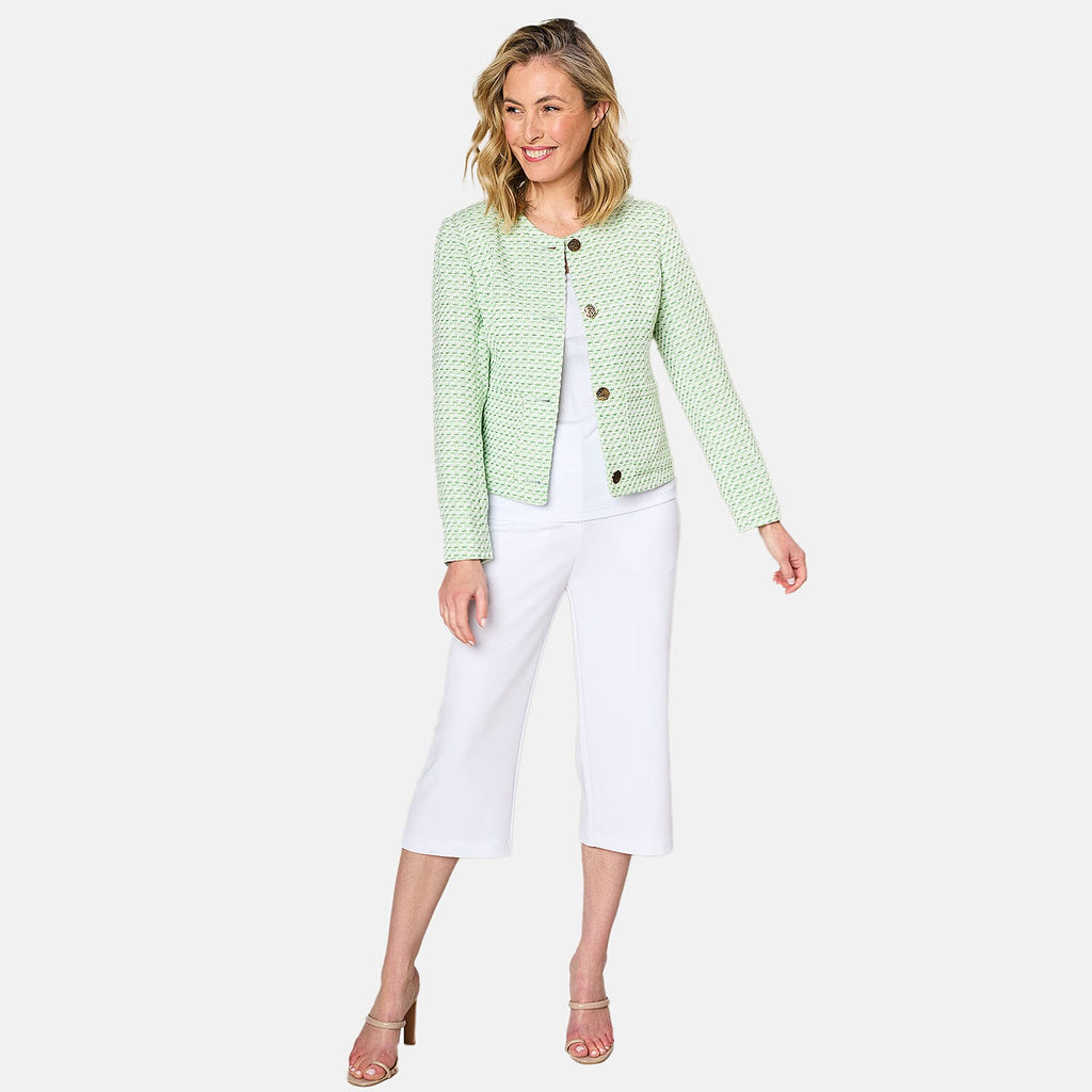 Emreco Collarless Cropped Boucle Jacket (Size 16) - Green