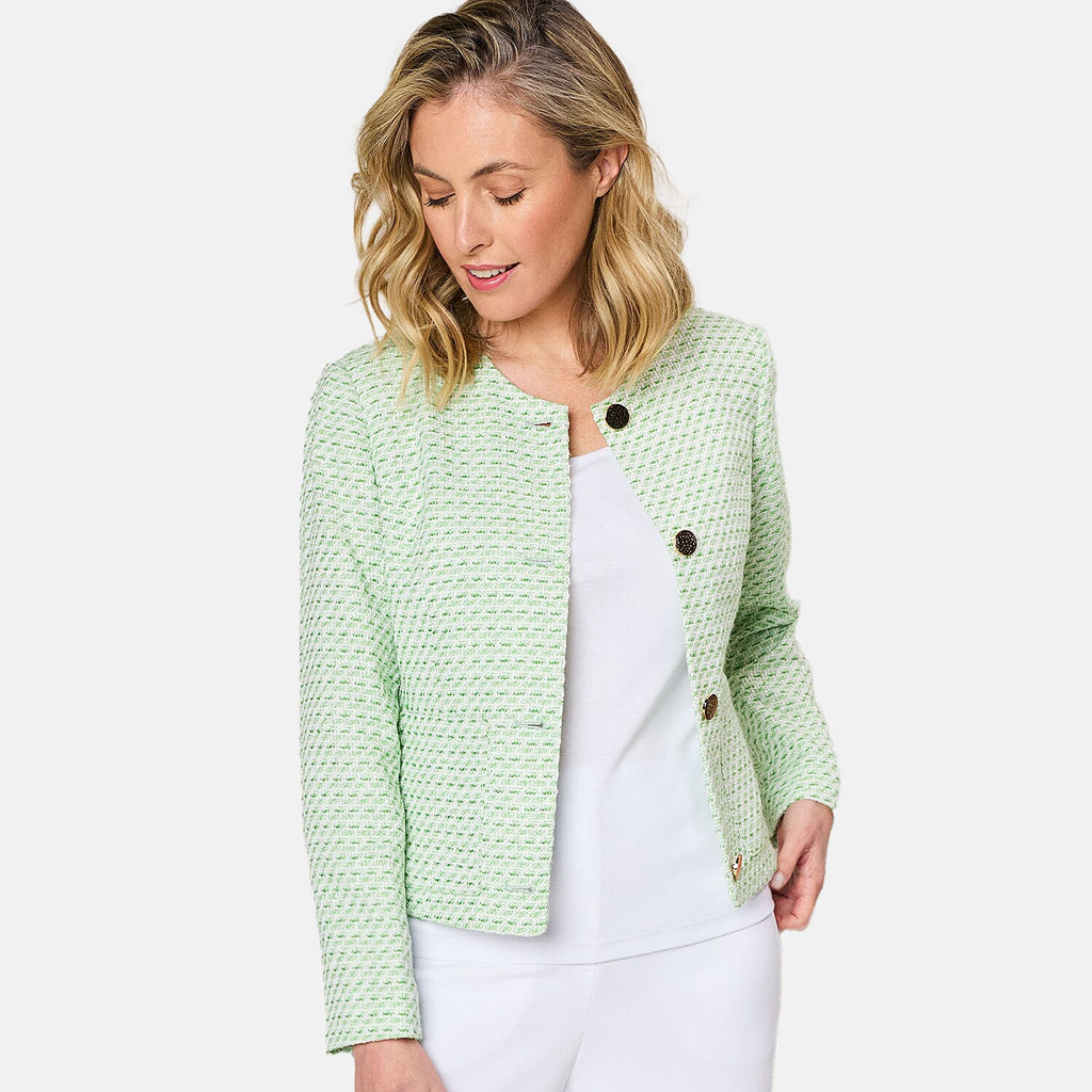 Emreco Collarless Cropped Boucle Jacket (Size 16) - Green
