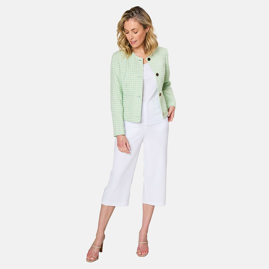 Emreco Collarless Cropped Boucle Jacket (Size 16) - Green