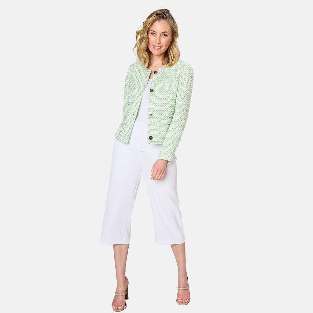 Emreco Collarless Cropped Boucle Jacket (Size 16) - Green