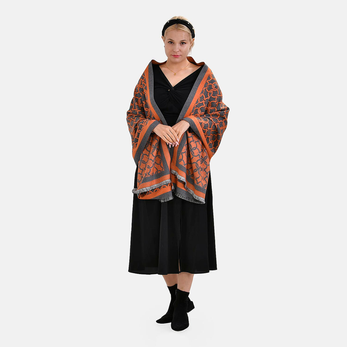 New Arrival at Ideal World - Lattice Shawl (Size 180x1 cm) - Orange - Green 7634223 1