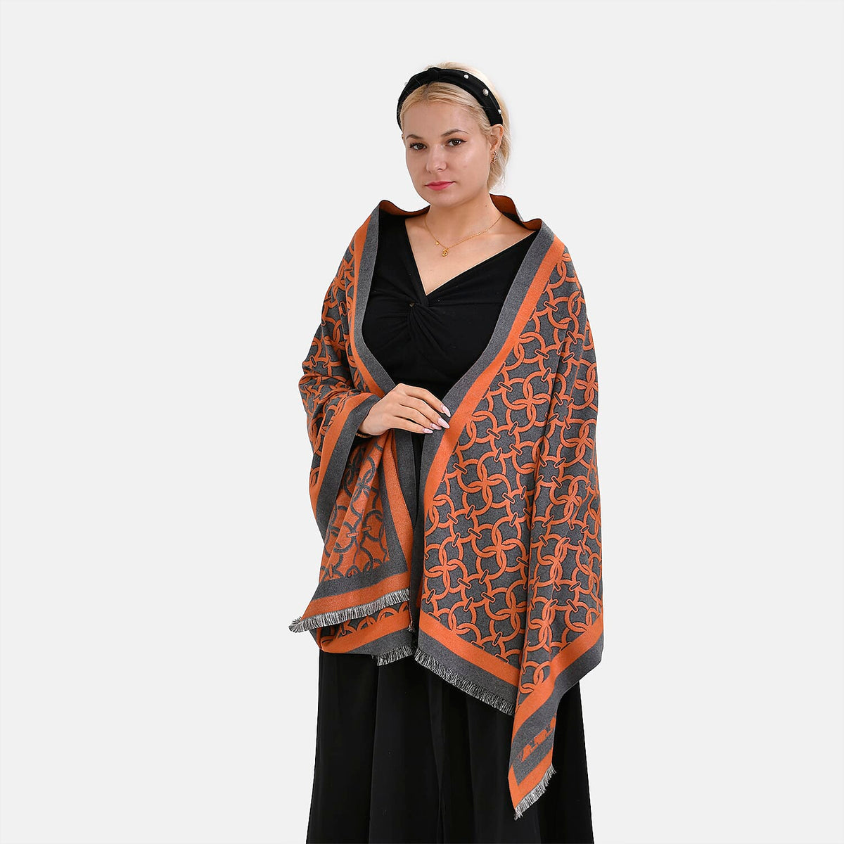 New Arrival at Ideal World - Lattice Shawl (Size 180x1 cm) - Orange - Green 7634223 2