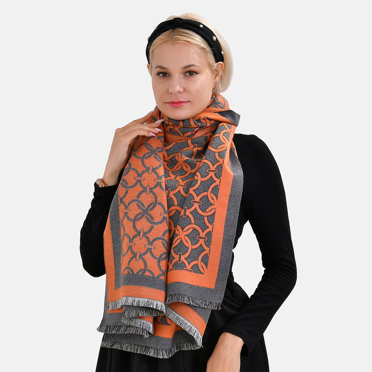 New Arrival at Ideal World - Lattice Shawl (Size 180x1 cm) - Orange - Green 7634223 3