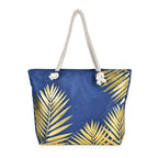 Leaves Pattern Tote Bag with Mettalic Glitter Gold - Navy