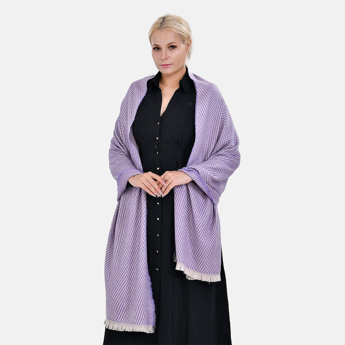 Closeout Deal - Zigzag Print Fluffy Scarf (One Size 185x67 cm) - Purple 7552442 1