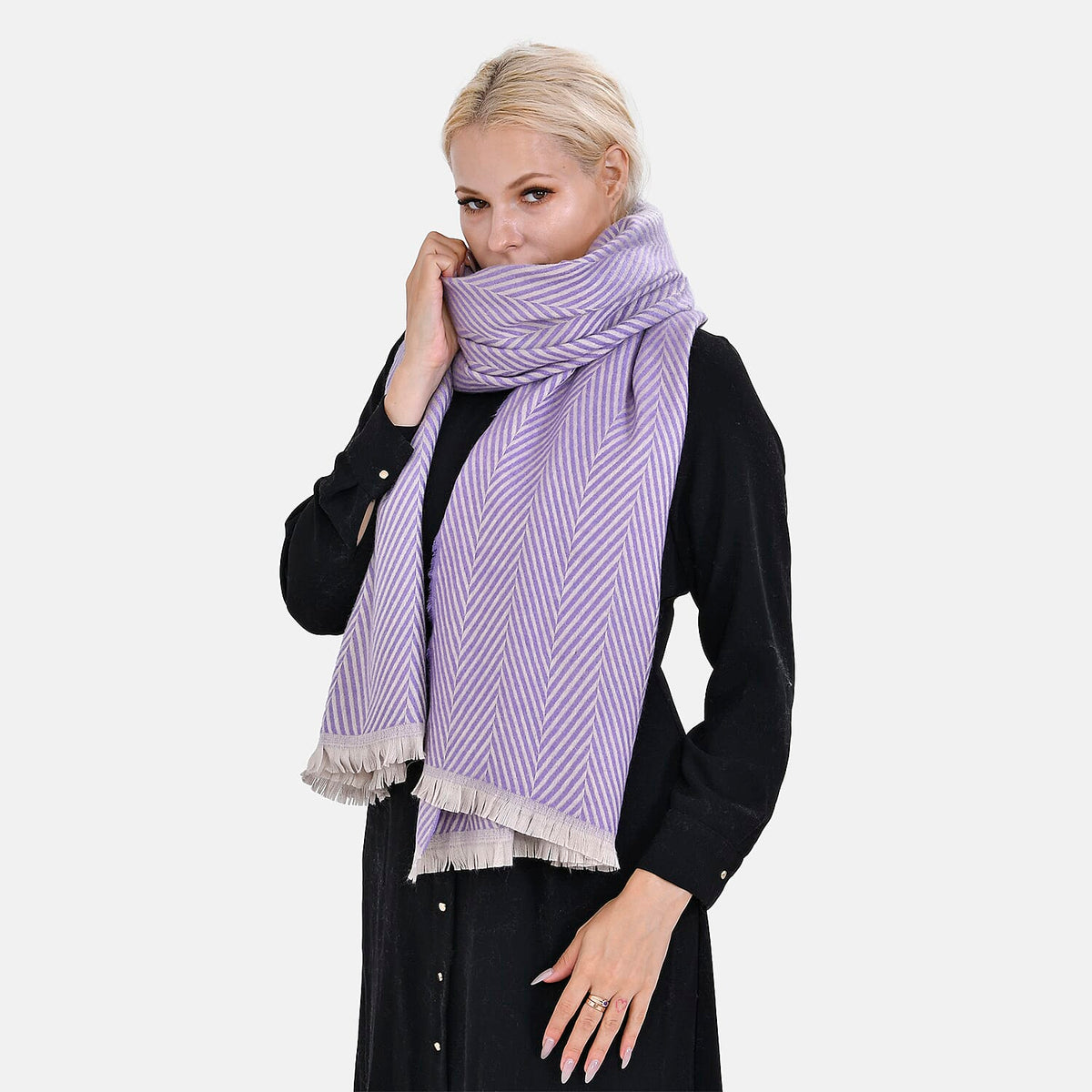 Closeout Deal - Zigzag Print Fluffy Scarf (One Size 185x67 cm) - Purple 7552442 2