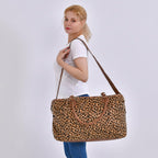Leopard Printed Travel Bag with Long Strap - Handle Drop - Brown