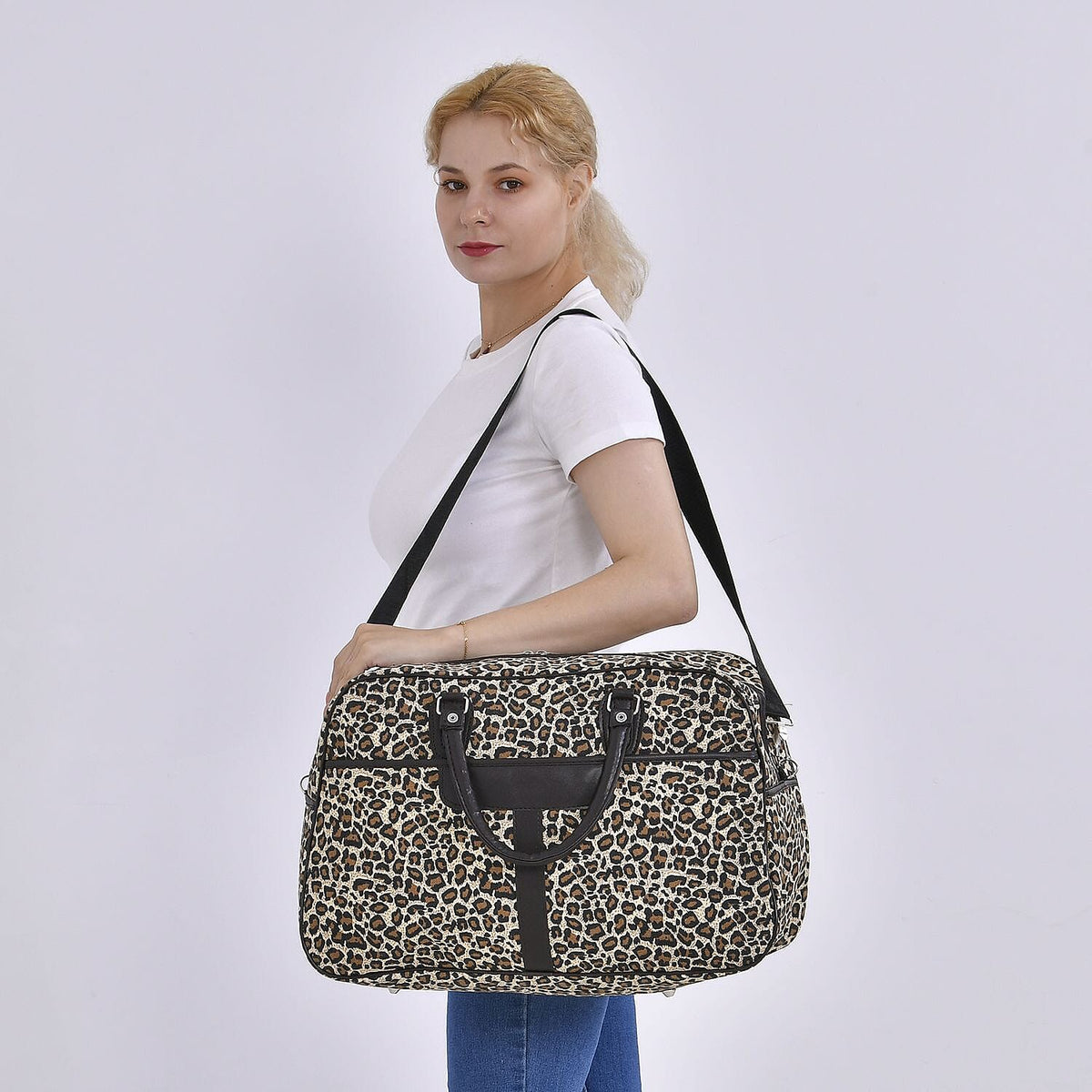 Polyester Leopard Travel Bag (Size 51x19x33 cm) - Brown &amp; White 7768243 1