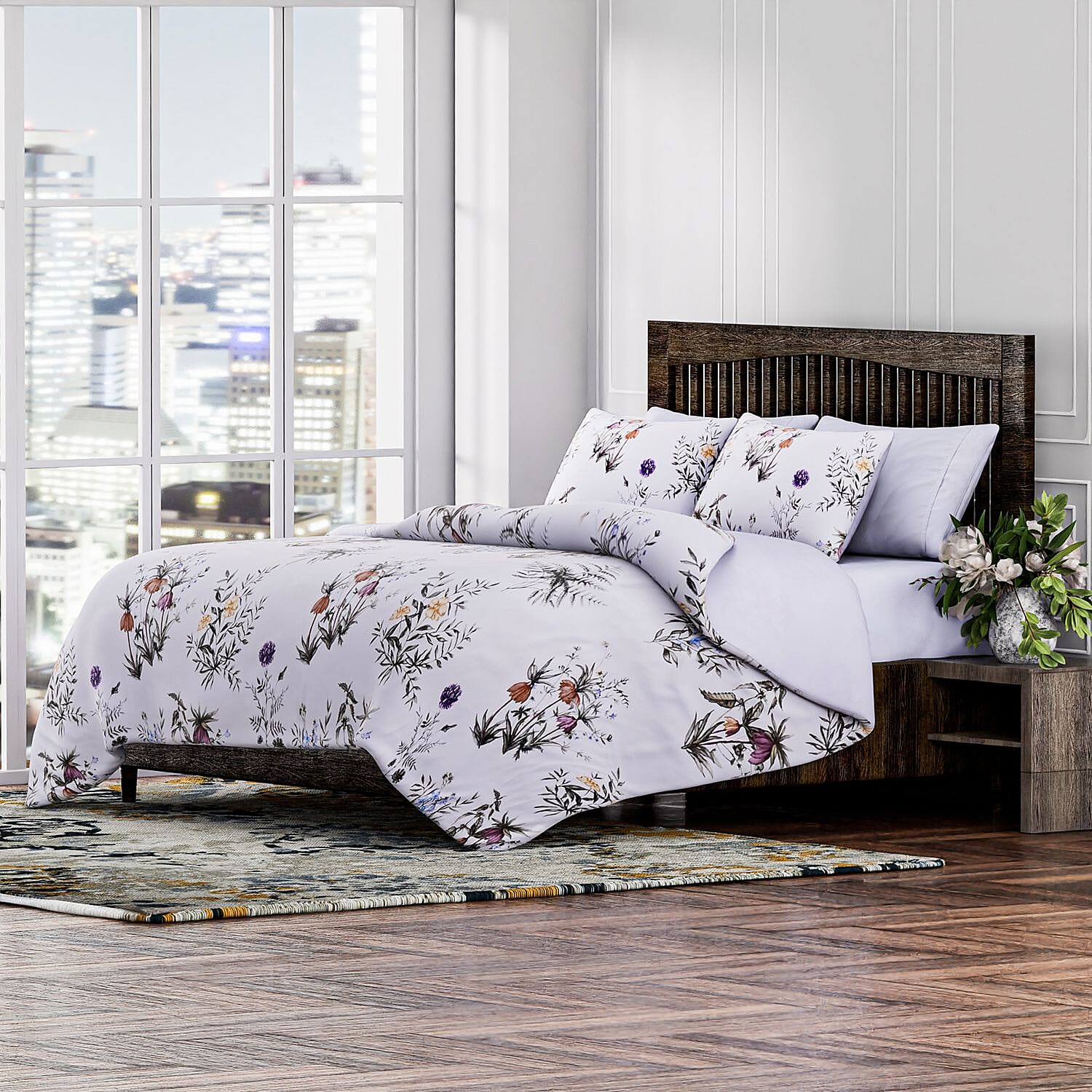 4-Piece Microfiber Printed Reversible Duvet Cover Set 7776455 0