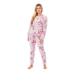 Ladies Floral Printed Flannel Fleece 2 Piece Crew Neck Pyjama Set (Size L) - Lilac