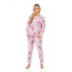 Ladies Floral Printed Flannel Fleece 2 Piece Crew Neck Pyjama Set (Size L) - Lilac