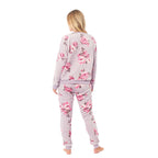 Ladies Floral Printed Flannel Fleece 2 Piece Crew Neck Pyjama Set (Size L) - Lilac