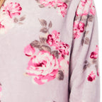 Ladies Floral Printed Flannel Fleece 2 Piece Crew Neck Pyjama Set (Size L) - Lilac