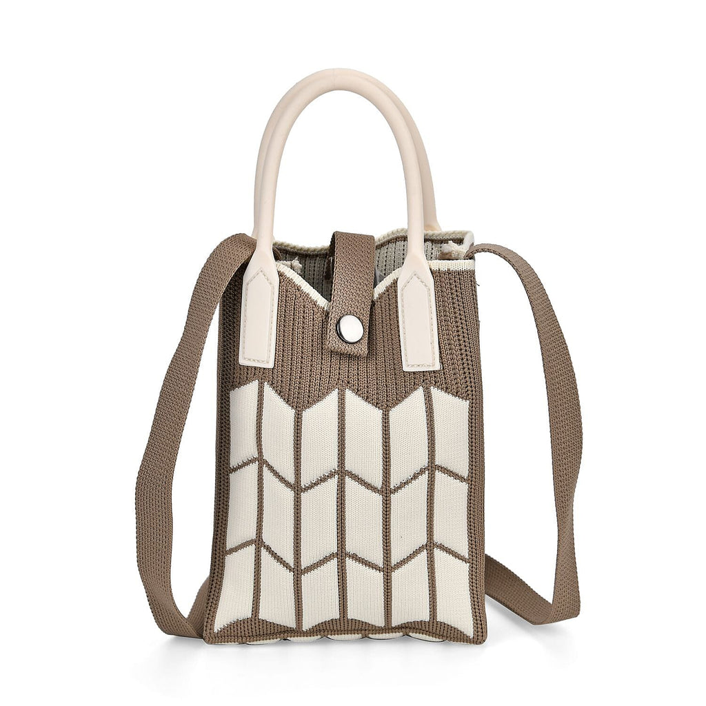Patterned Crossbody Bag with Handle Drop - Grey & White