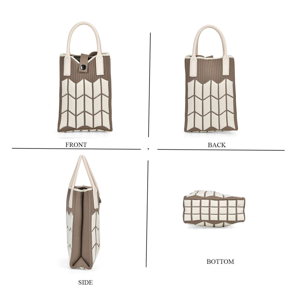 Patterned Crossbody Bag with Handle Drop - Grey & White
