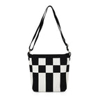 Check Pattern Crossbody Bag with Shoulder Strap (120cm) - Black & White