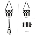Check Pattern Crossbody Bag with Shoulder Strap (120cm) - Black & White