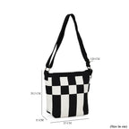 Check Pattern Crossbody Bag with Shoulder Strap (120cm) - Black & White