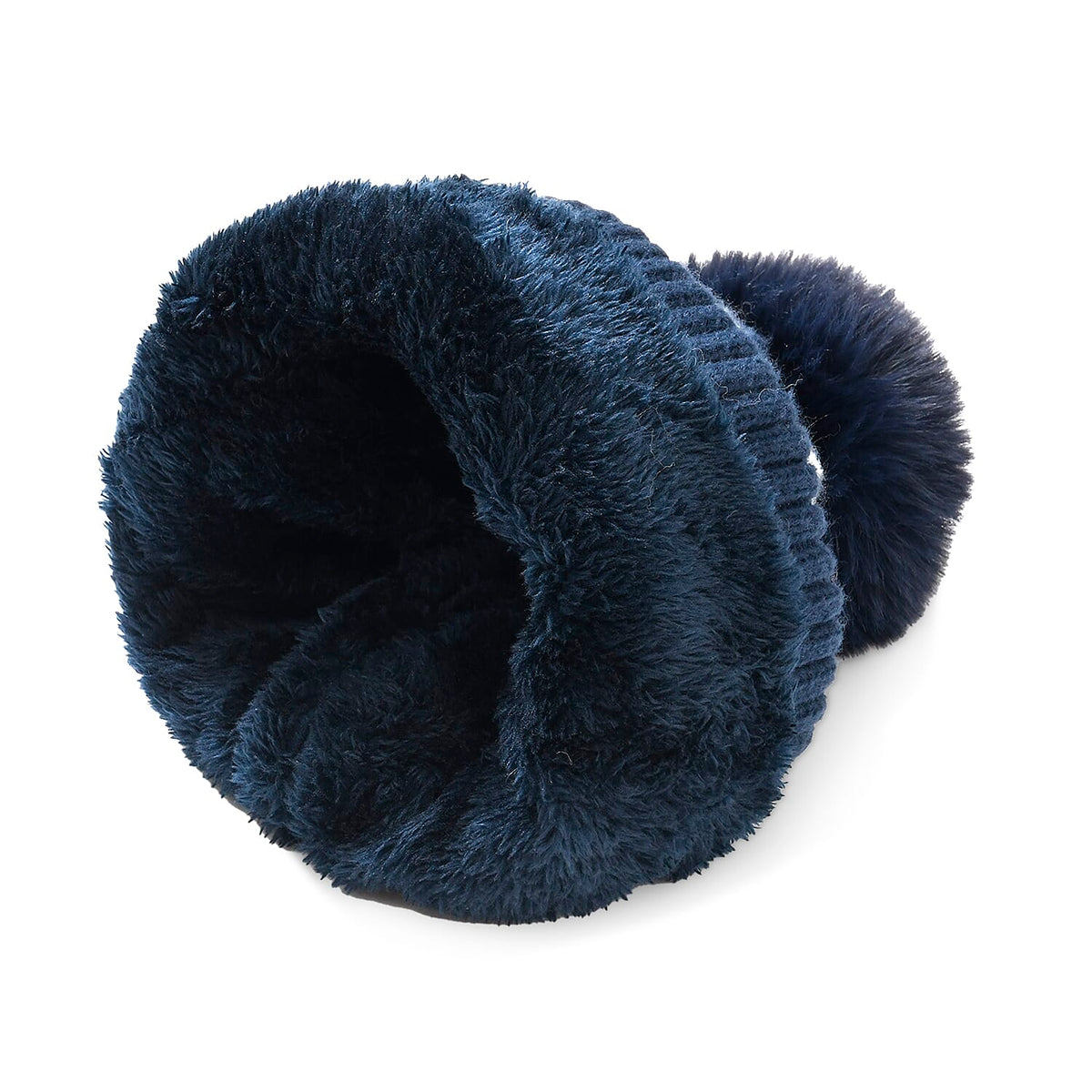 Plush Lined Pom Beanie Hat with Scarf Set - Navy 7849935 8