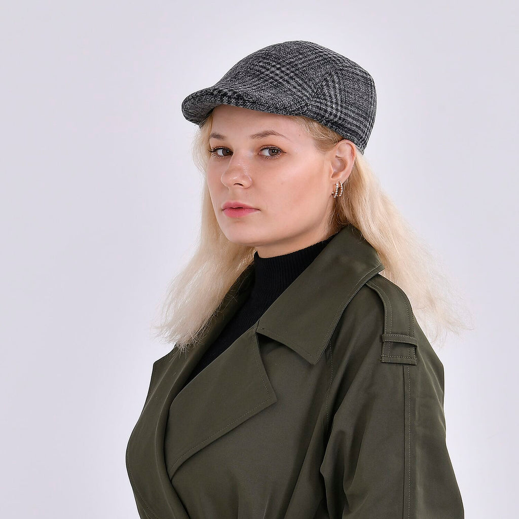 Snapback Vintage Checked Flat Cap (57 cm) - Dark Grey
