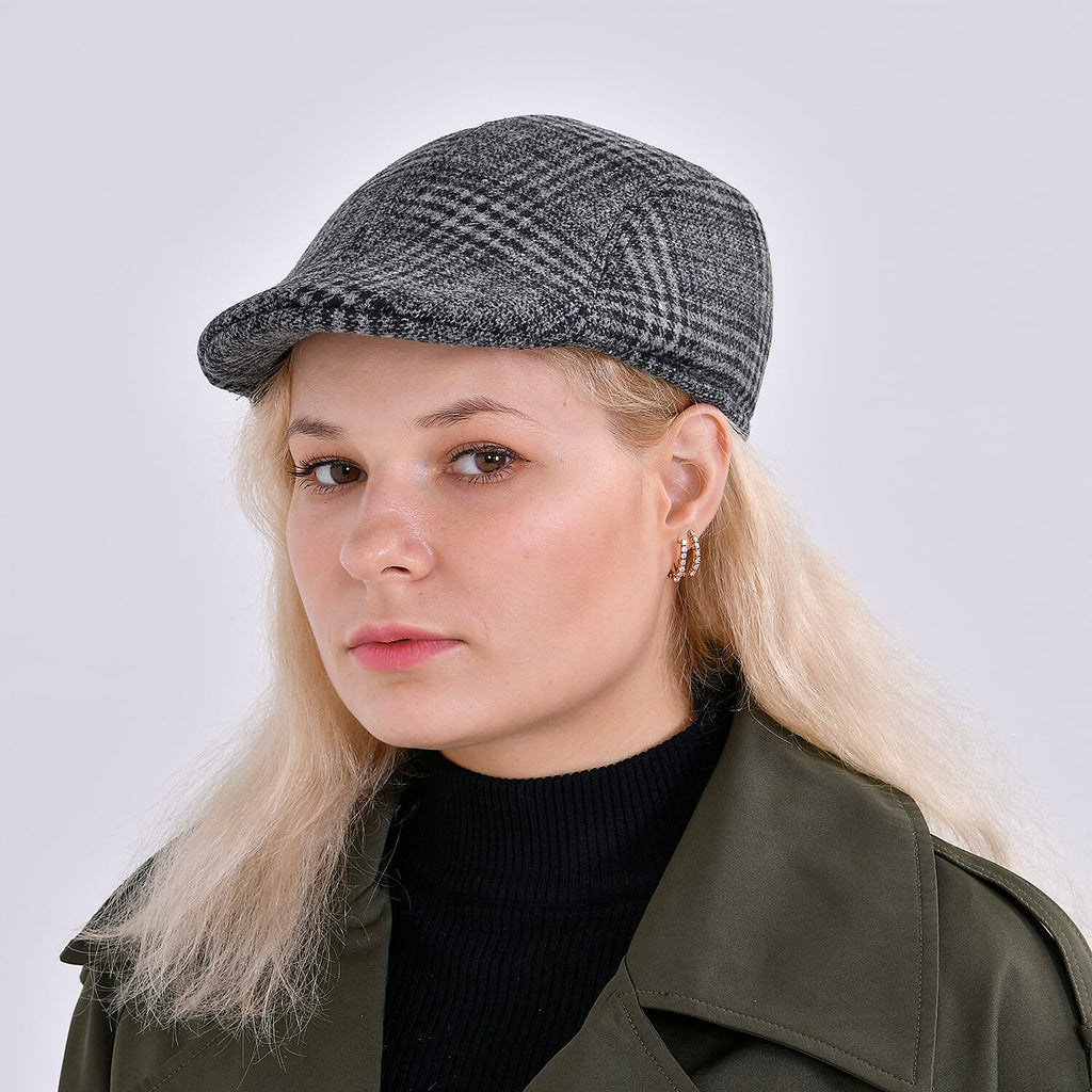 Snapback Vintage Checked Flat Cap (57 cm) - Dark Grey