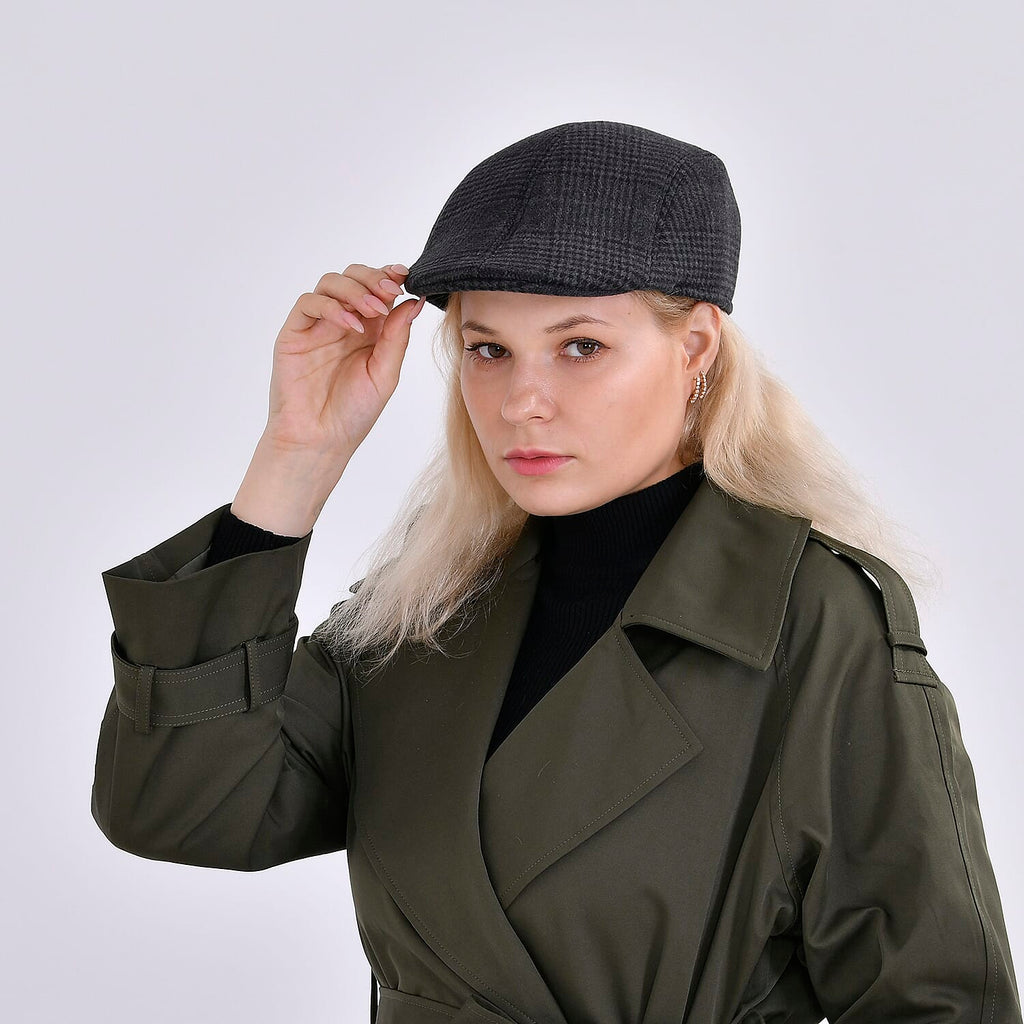 Snapback Vintage Checked Flat Cap (57 cm) - Black