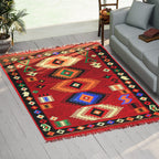 Reversible Turkish Authentic Traditional Kilim Rug (Size 170x120 cm) - Red & Black