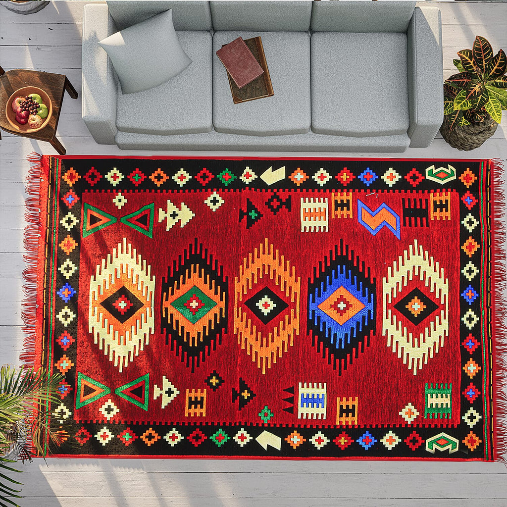 Reversible Turkish Authentic Traditional Kilim Rug (Size 170x120 cm) - Red & Black