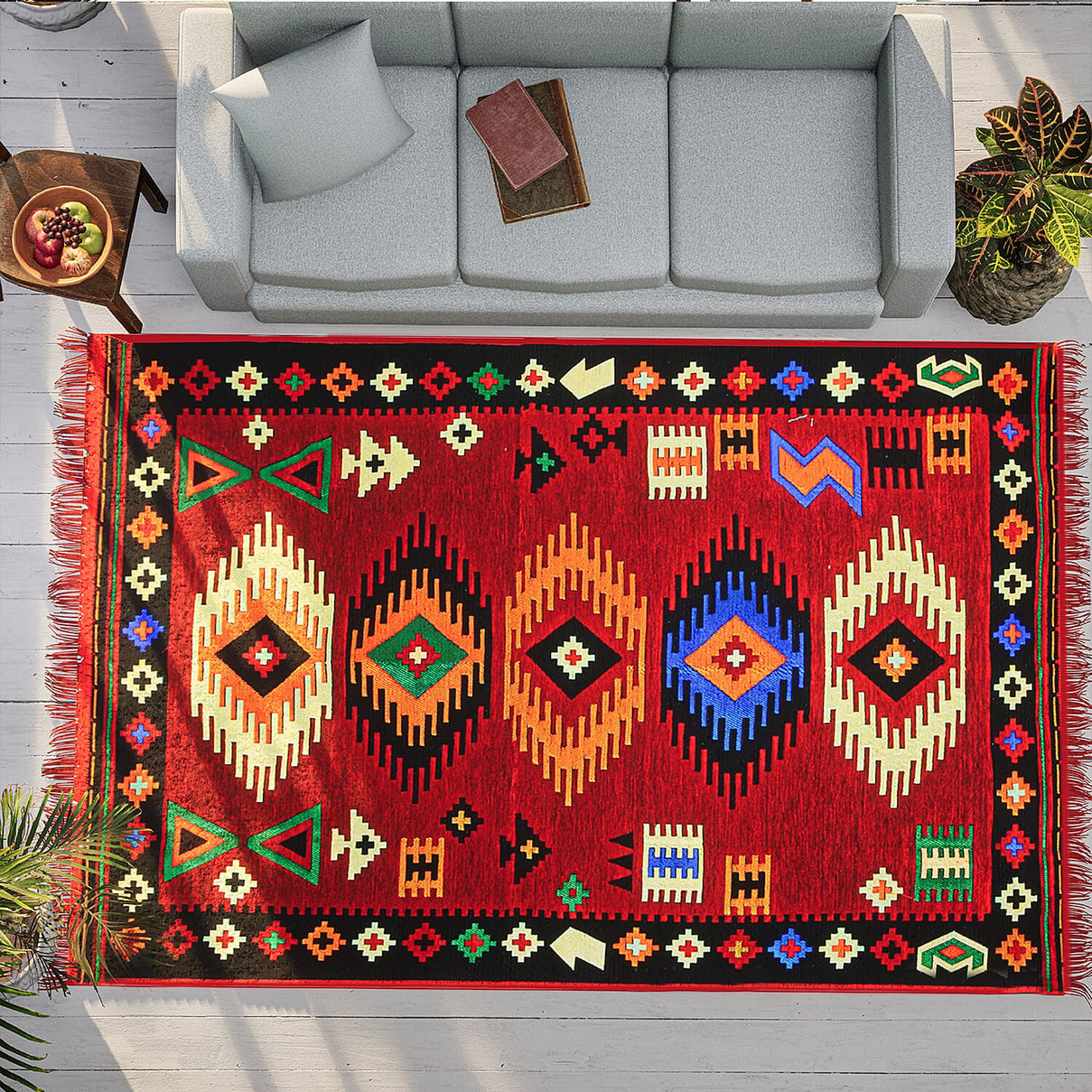 Reversible Turkish Authentic Traditional Kilim Rug (Size 170x120 cm) - Red &amp; Black 7279024 1