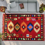 Reversible Turkish Authentic Traditional Kilim Rug (Size 170x120 cm) - Red & Black