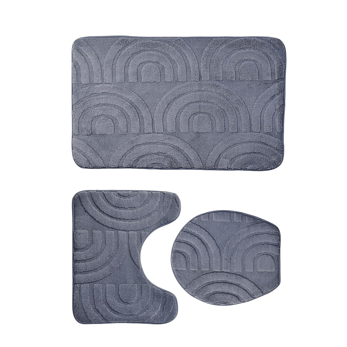 3 Piece Patterned Bathroom Mat Set - Dark Grey 7787035 0