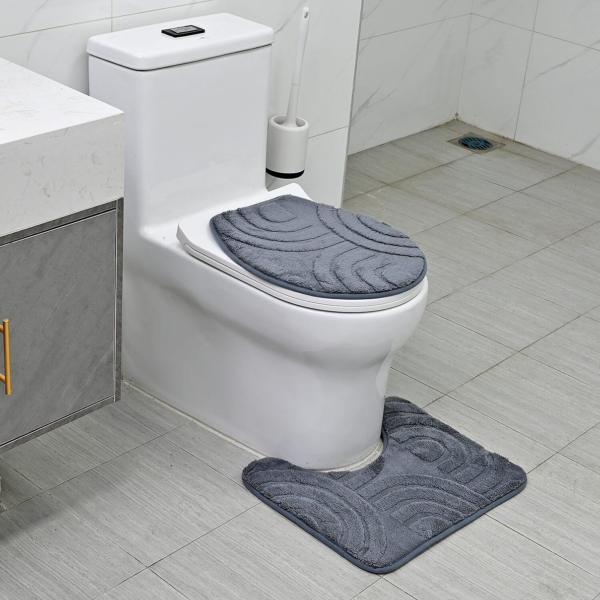 3 Piece Patterned Bathroom Mat Set - Dark Grey 7787035 2