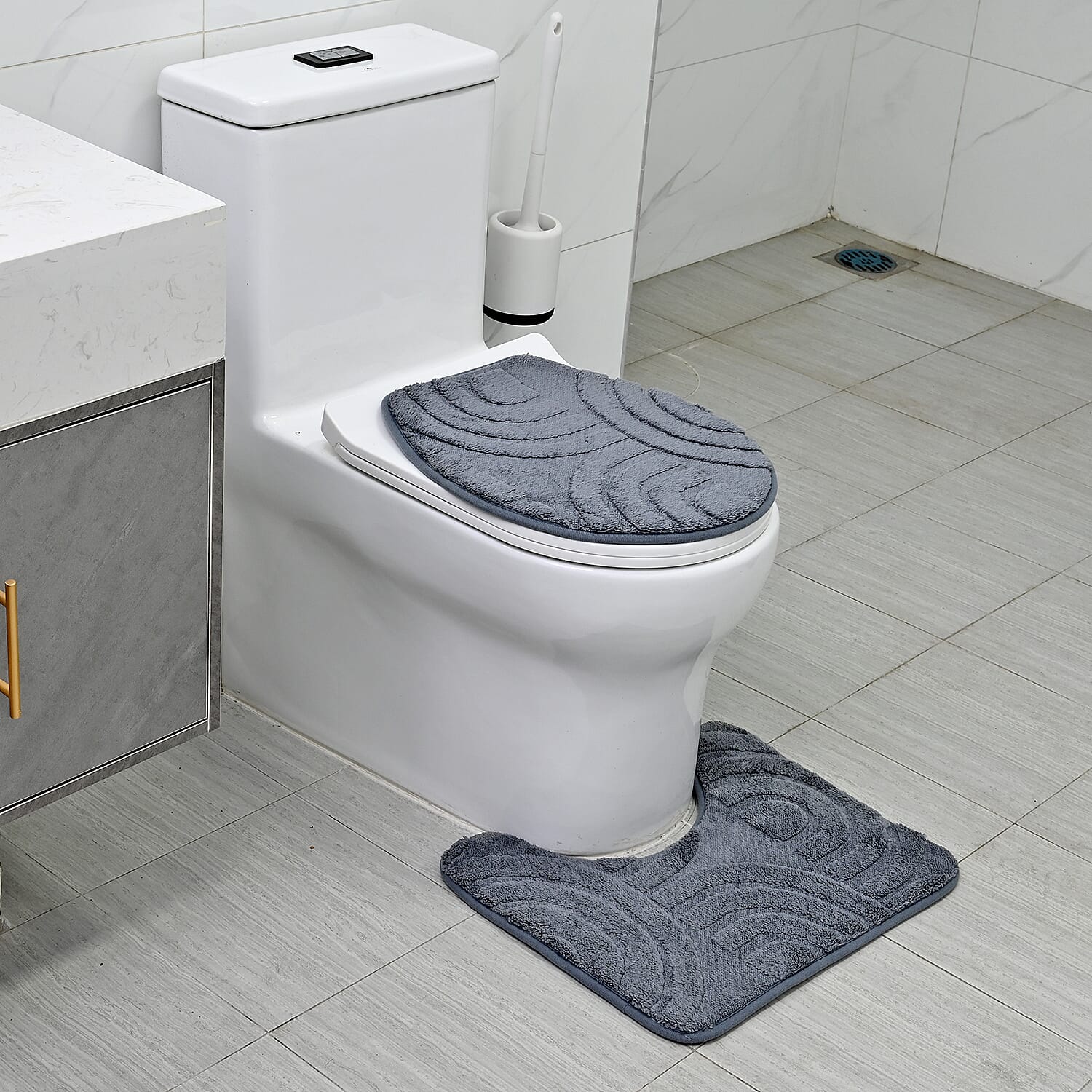 3 Piece Patterned Bathroom Mat Set - Dark Grey 7787035 2
