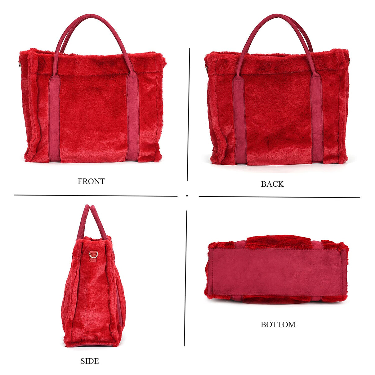 Fluffy Faux Fur Tote Bagg (Size 40x13x32 cm) - Burgundy 7850200 1