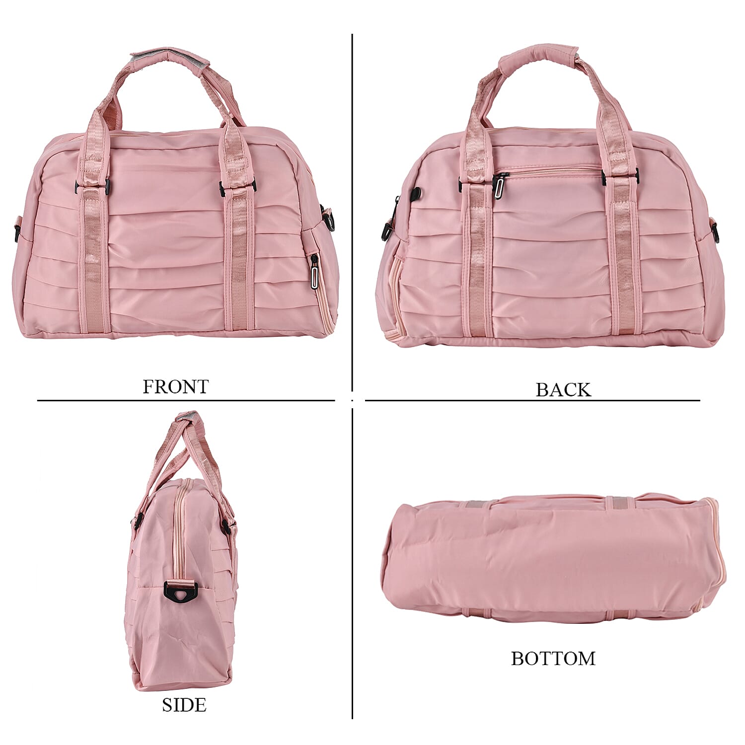 Water Repellent Pleated Travel Dufflle Bag - Light Pink 7689135 2