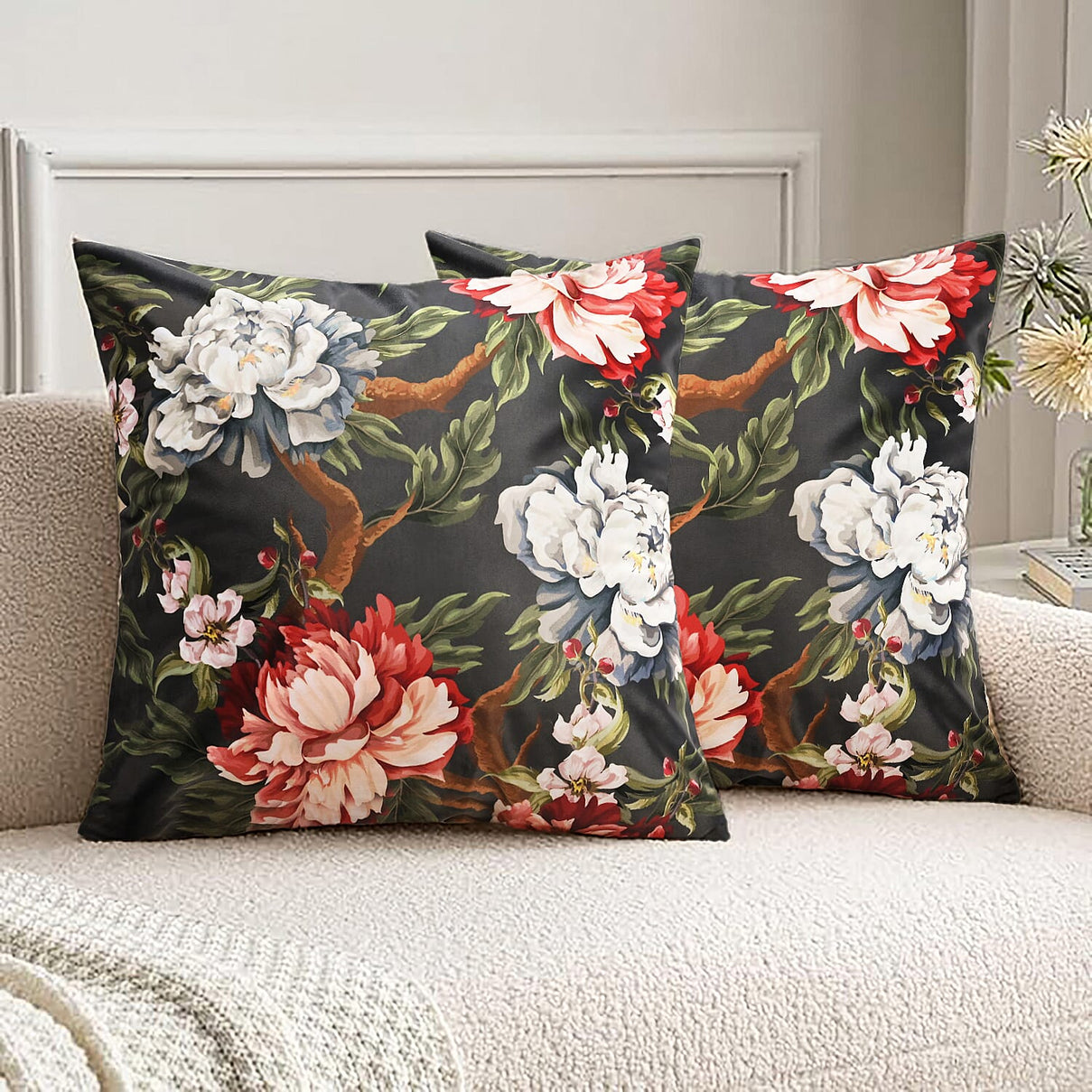 Set of 2 Floral Printed Curtains and Cushion Covers 7782684 5