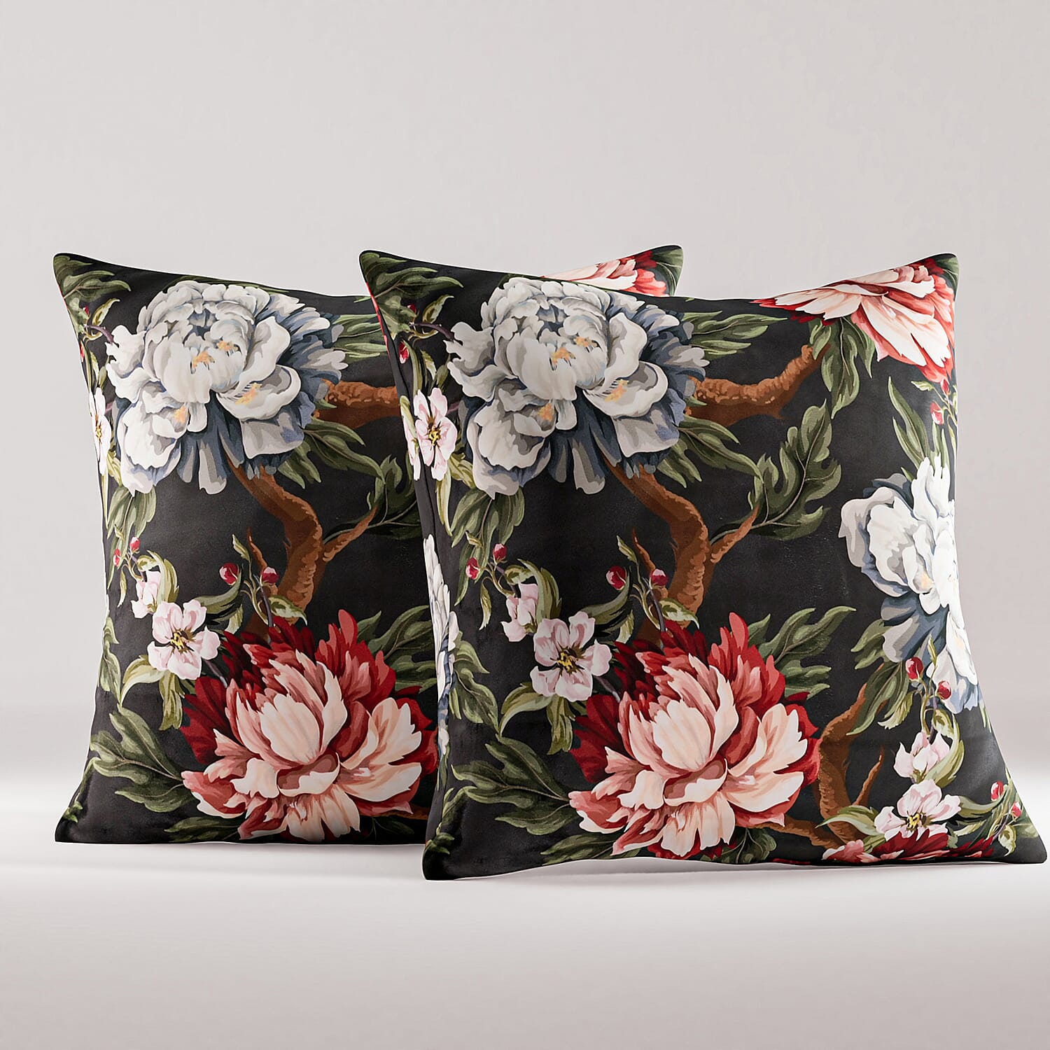 Set of 2 Floral Printed Curtains and Cushion Covers 7782684 7