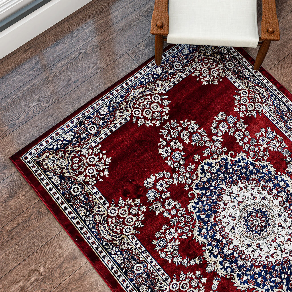 Polyester Printed Rug and Door Mat (Size 120x1 cm) - Red & Mint