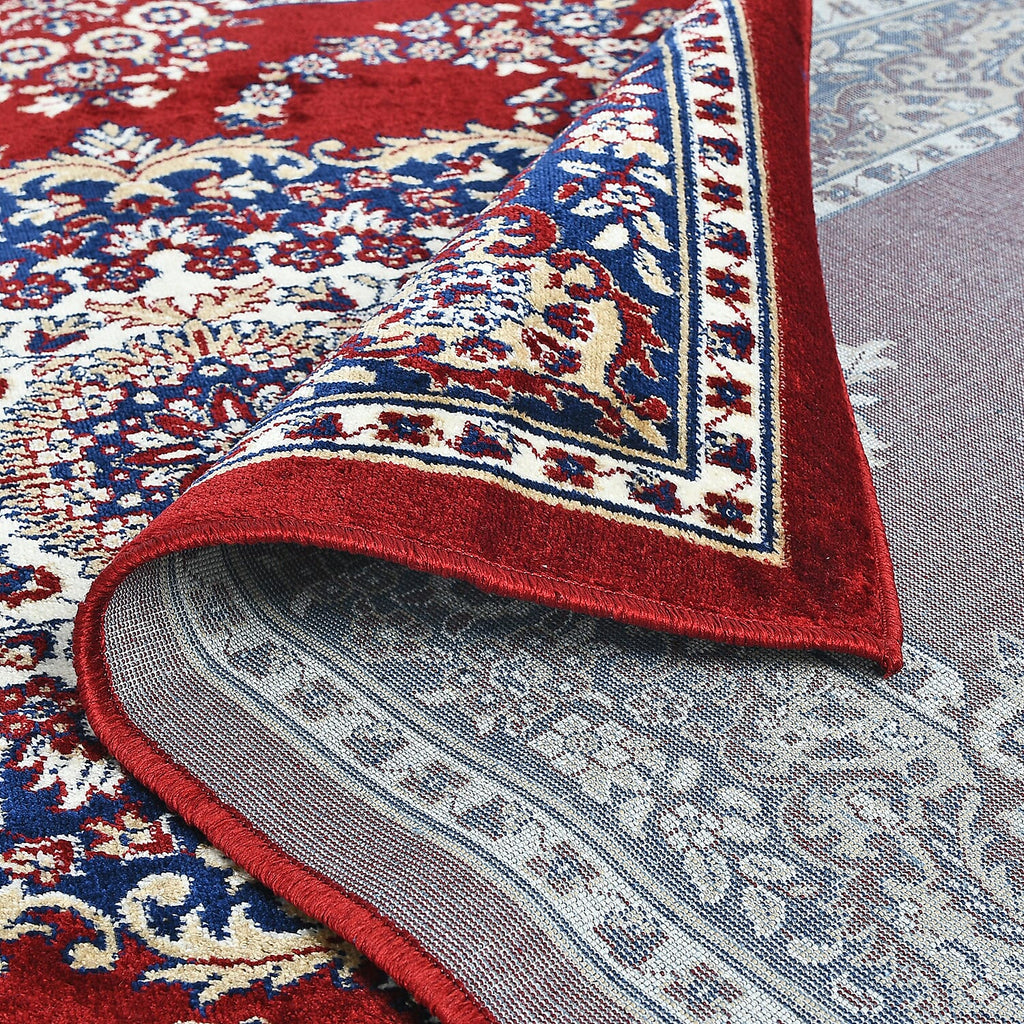 Polyester Printed Rug and Door Mat (Size 120x1 cm) - Red & Mint
