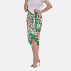 Closeout Deal - Cloud Brocade Border Printed Long scarf (Size 180x80 cm) - White & Green